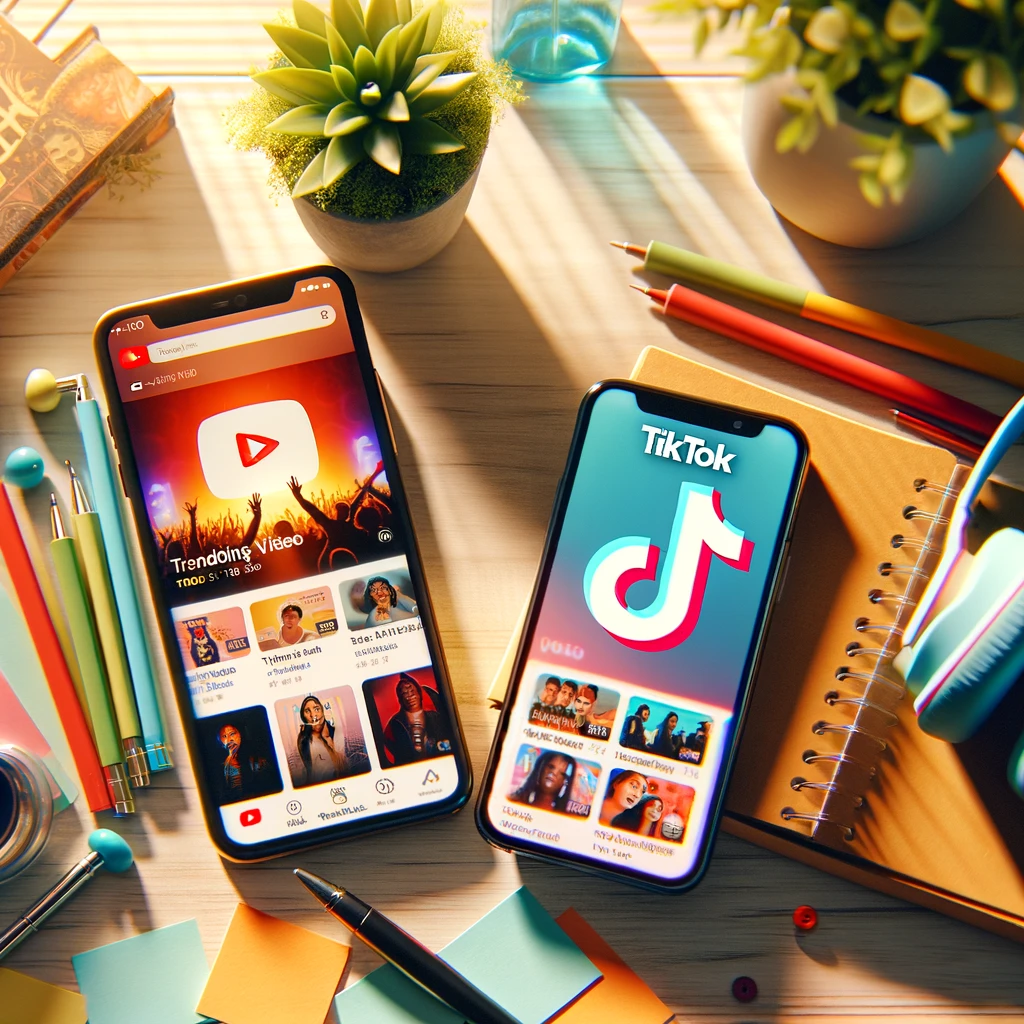 Dos móviles, uno con una cuenta de Youtube y el otro con una cuenta de Tiktok